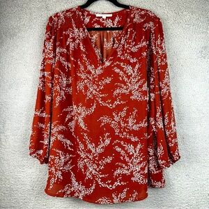 fun2fun Top Womens 2X Brown Floral Smock Shoulder Long Sleeve Blouse